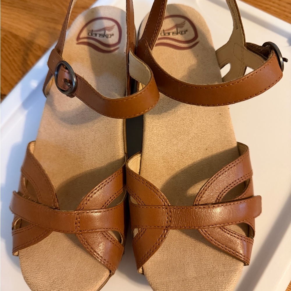 Dansko Brown Leather Crisscross Slingback Sandals